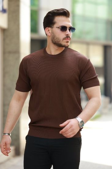 Erkek Bisiklet Yaka Jakarlı Kısa Kollu Tshirt resmi